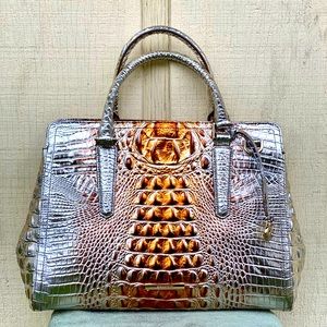 New Brahmín Metallic Macchiato Melbourne Leather Finley Convertible Satchel Bag